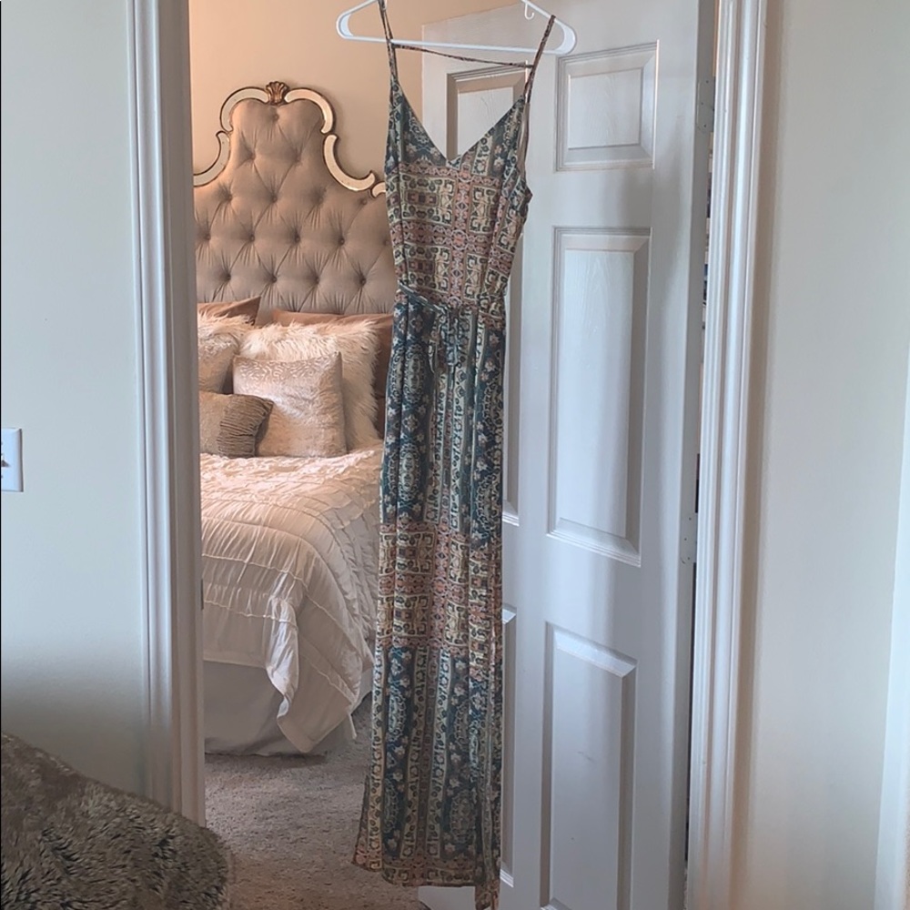 Long Colored Spaghetti Strap Dress with Slits